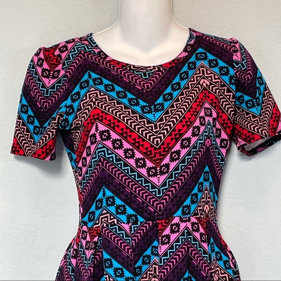LULAROE Simply Comfortable Amelia Midi Skater Mixed Print Dress w Back Zipper XS - Picture 2 of 16